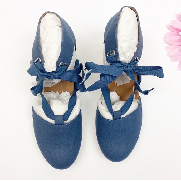 Vionic Aruba Kaitlyn Canvas Wedge Lace Up Espadrilles: Denim Blue - Picture 2 of 13